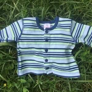 Hanna Andersson Blue Green Striped Button Up Top